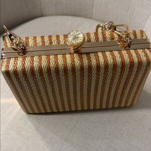 Striped Tan and Cream Clutch